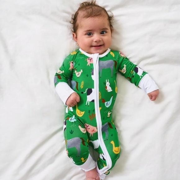 Little Sleepies Green Farm Animal Zippies Pajama Onesie - Picture 3 of 14